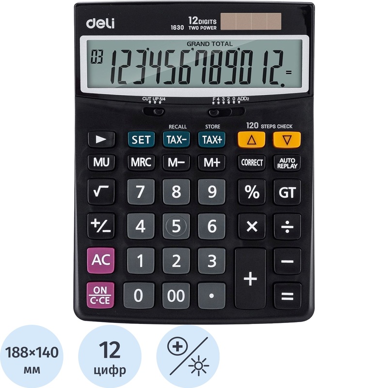 Изображение товара Настольный бухгалтерский калькулятор Deli 1630 с 12-разрядным ЖК дисплеем