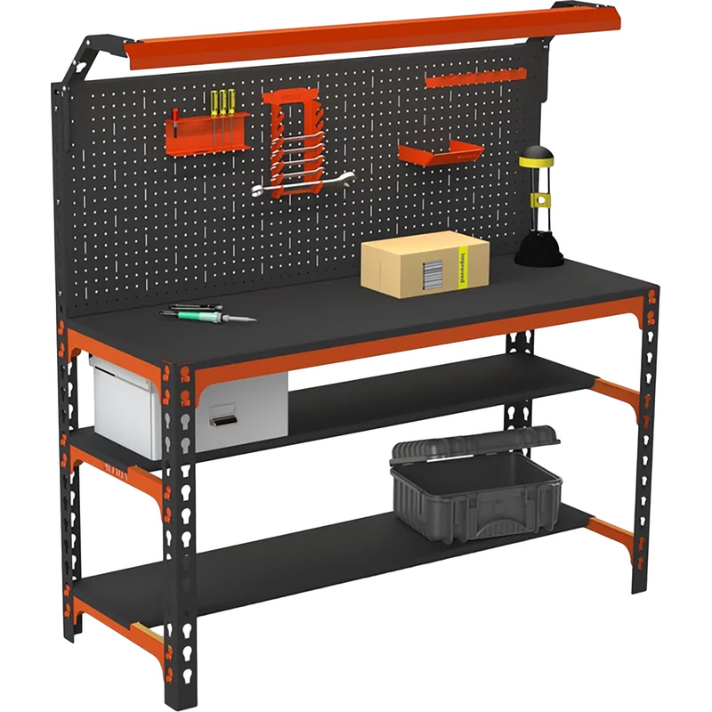Изображение товара Стол производственный металлический SUN 2 полки (оранжевый/чёрный, 1400х600х750 мм)