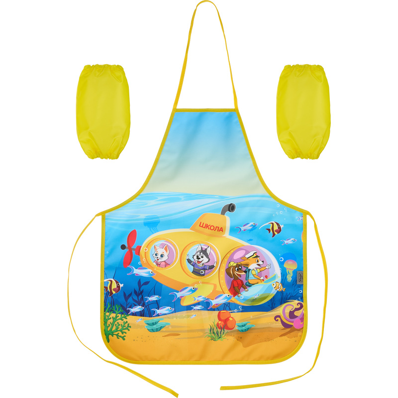 Изображение товара Фартук для труда Комус Класс Шустрики желтый с нарукавниками 49х39 см