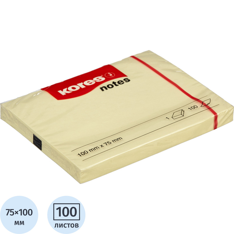 Изображение товара Стикеры Kores 75x100 мм пастельные желтые 100 листов