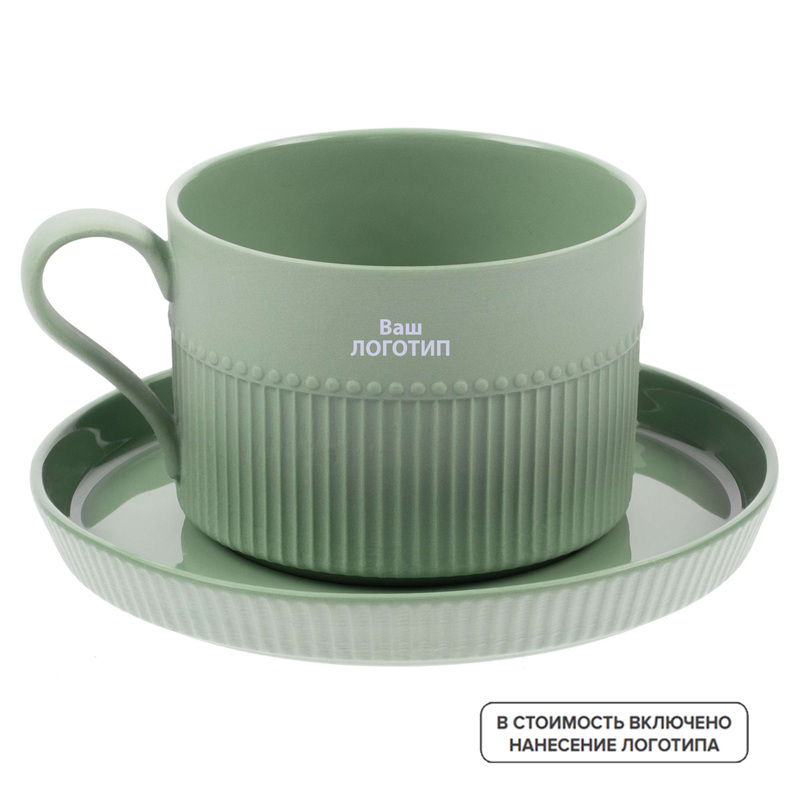 Изображение товара Чайная пара Pastello Moderno 250 мл из фарфора зеленая с индивидуальной печатью