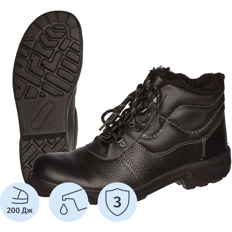 Изображение товара Ботинки рабочие зимние Профи 51 ПУ из натуральной кожи с металлическим подноском черные (размер 39)