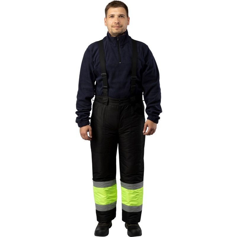 Изображение товара Брюки рабочие зимние мужские з28-БР с СОП черные/лимонные из ткани кошачий глаз (размер 120-124 (60-62), рост 170-176)