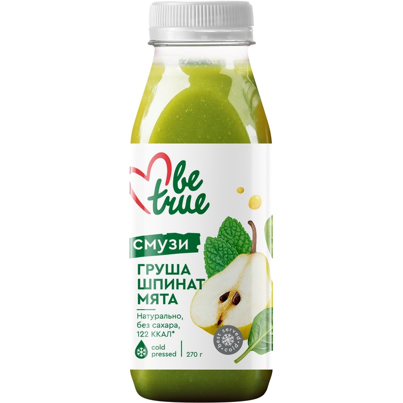 Изображение товара Смузи BeTrue груша мята шпинат 270 г натуральный без сахара и глютена