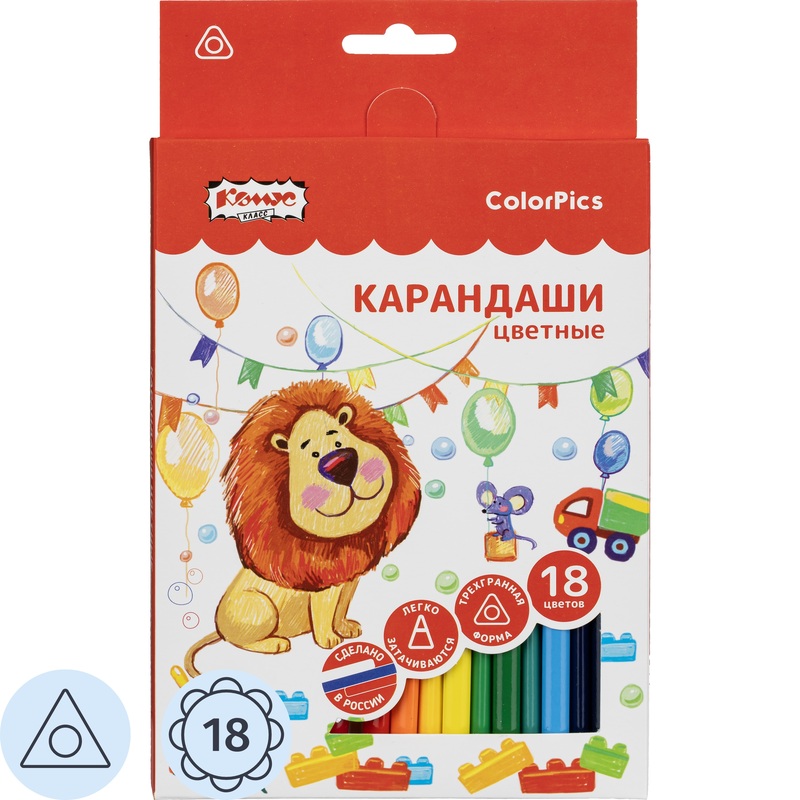 Изображение товара Карандаши цветные Комус Класс ColorPics 18 цветов трёхгранные