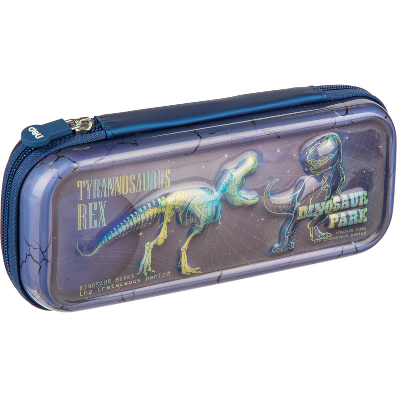 Изображение товара Deli пенал односекционный динозавры синий голубой 67062