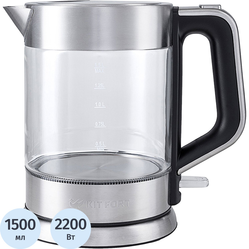 Изображение товара Электрический чайник Kitfort КТ-617 1500 мл серебристый мощный