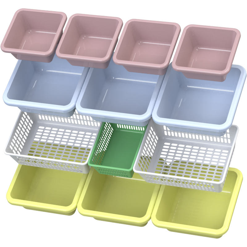 Изображение товара Набор пластиковых корзин к стеллажу М-536-2 13 штук разноцветные тканевые контейнеры