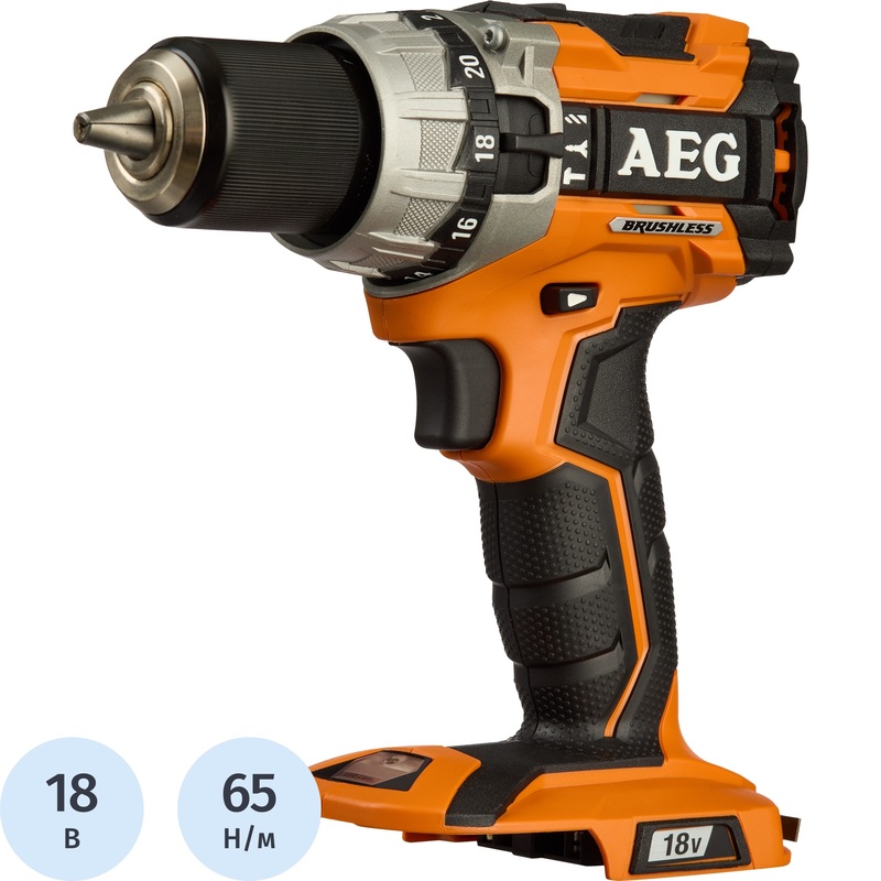 Изображение товара Аккумуляторная ударная дрель-шуруповерт AEG BSB18C2BL-0 бесщеточная, 18В, 65Нм, без АКБ и ЗУ