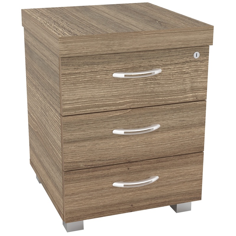 Изображение товара Тумба приставная Комус Мебель Easy Director с 3 ящиками и центральным замком, дуб шамони темный