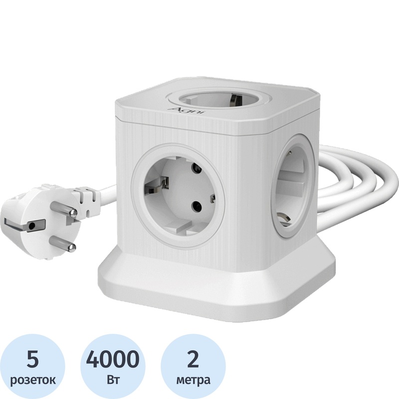 Изображение товара Сетевой фильтр AGNI TP-VE4U5E-2m-white на 5 розеток 2 метра