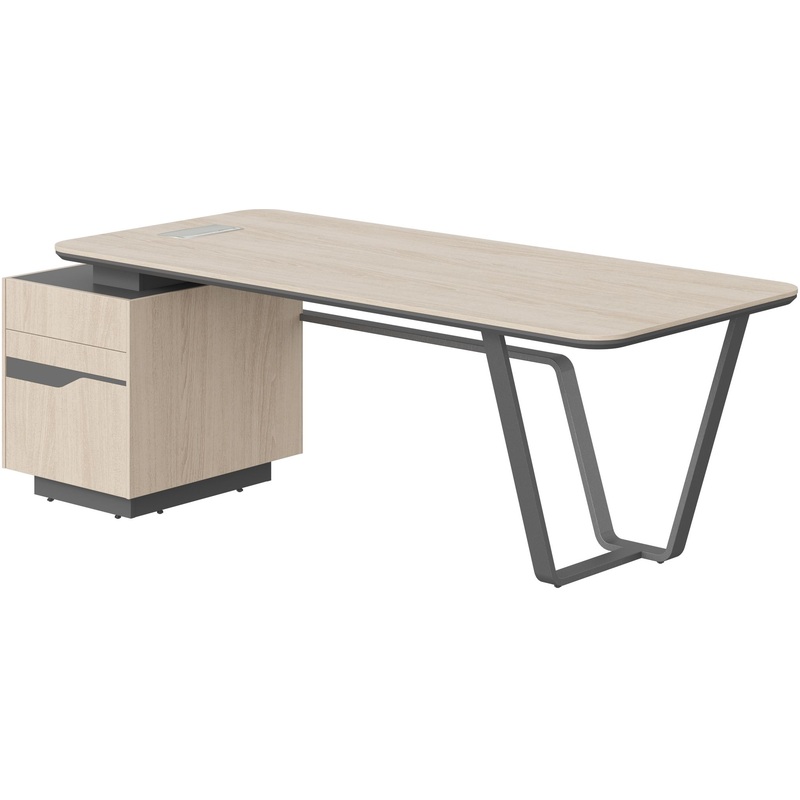 Изображение товара Стол для руководителя с тумбой (дуб светлый/чёрный графит, 2225х900х762 мм)