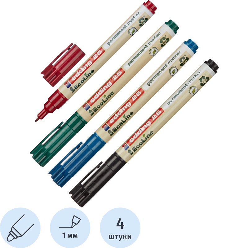 Изображение товара Набор перманентных маркеров Edding EcoLine 25 4 цвета 1 мм круглый наконечник