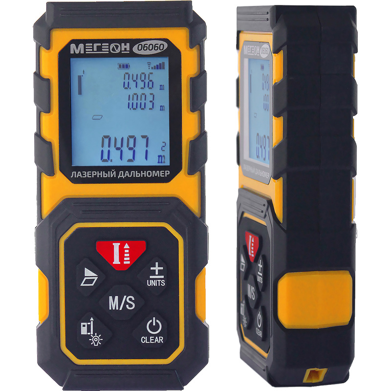 Изображение товара Лазерный дальномер Мегеон 06060 с функциями площади объема и теоремы Пифагора