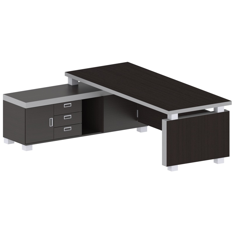 Изображение товара Стол руководителя письменный Edvard с тумбой, дуб темный