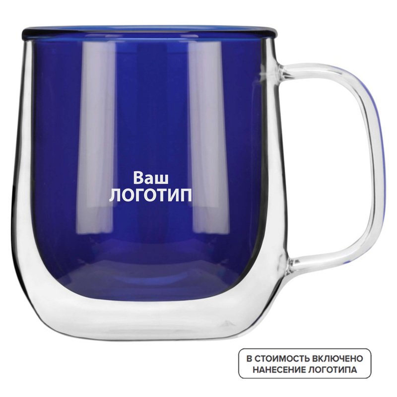 Изображение товара Кружка Ubud стеклянная синяя 250 мл с индивидуальной одноцветной печатью (50 штук в упаковке)