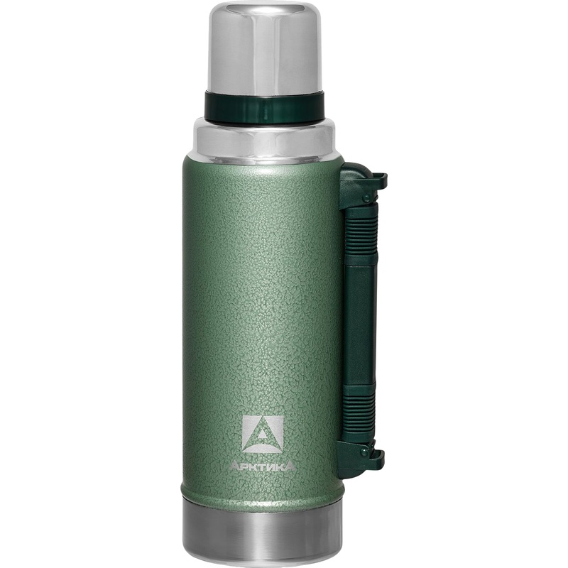 Изображение товара Термос Арктика 1250 мл узкое горло зелёный с ручкой вакуумный долговечный
