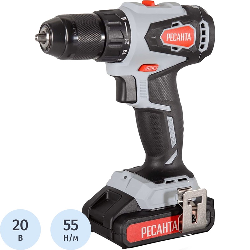 Изображение товара Аккумуляторная дрель-шуруповерт Ресанта ДА-20-2ЛК-Б бесщеточная 2 АКБ