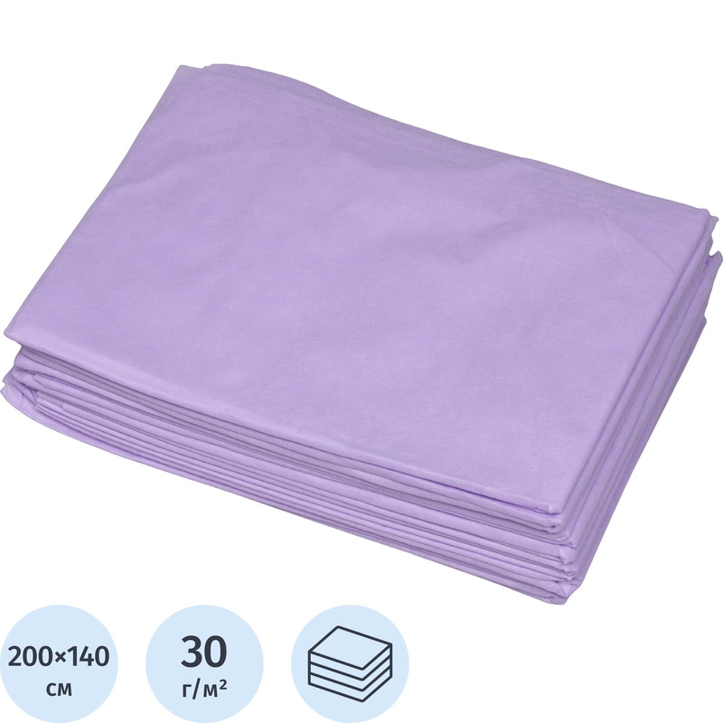 Изображение товара Простыня одноразовая Чистовье Люкс нестерильная в сложении 200x140 см сиреневая (10 штук в упаковке)
