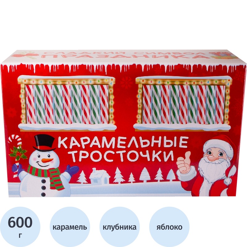 Изображение товара Карамель Сладкая сказка Карамельные Тросточки 600 г с яблочным и клубничным вкусом