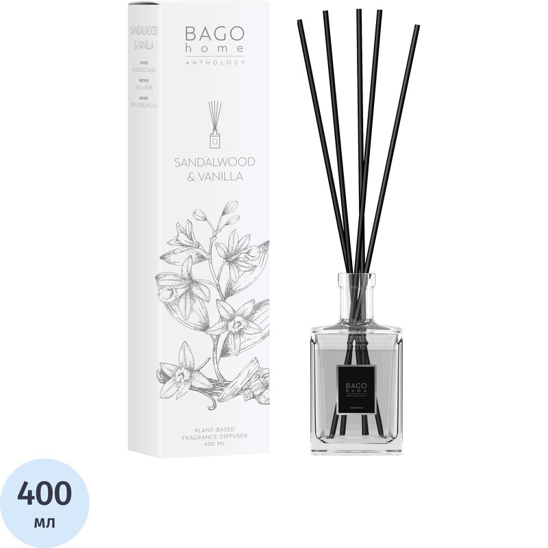 Изображение товара Аромадиффузор Bago Home Сандал и ваниль 400 мл с палочками для дома