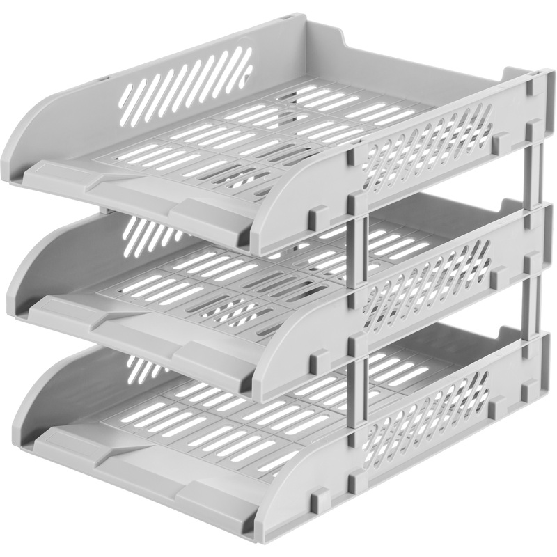 Изображение товара Горизонтальный пластиковый лоток для бумаг Deli 3 отделения серый