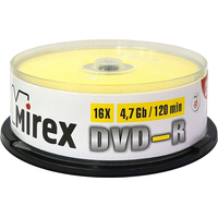 Диск DVD-R Mirex 4.7 ГБ 16x cake box UL130003A1M (25 штук в упаковке)