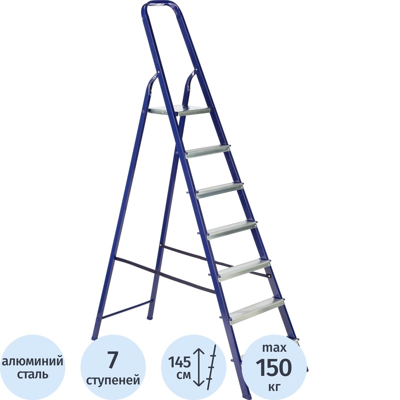 Изображение товара Стремянка TOPFORT Стальная/Алюминиевая 7 ступеней с дугой безопасности