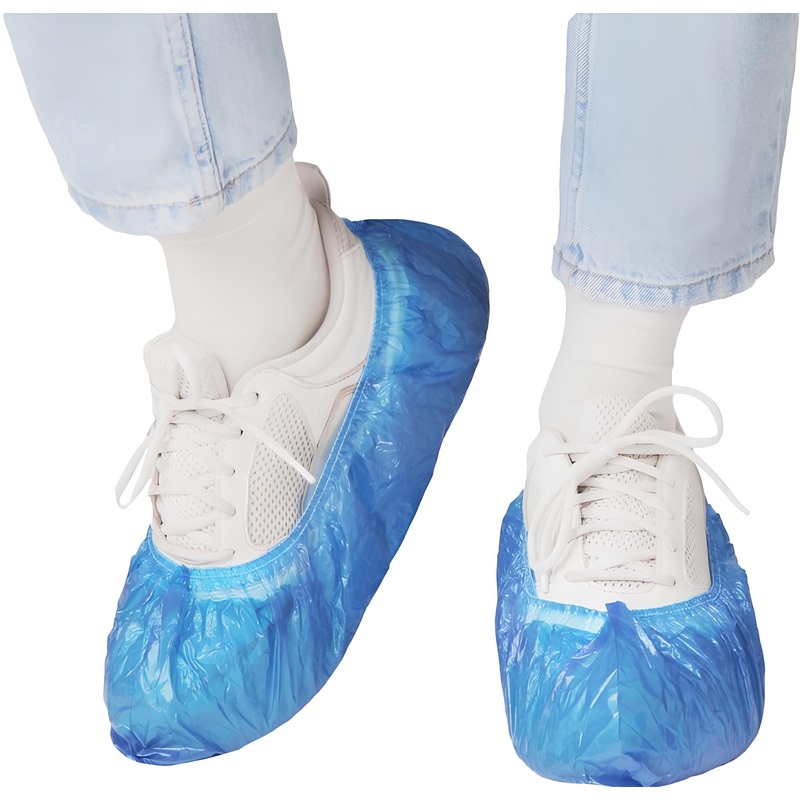 Изображение товара Одноразовые бахилы Elegreen особопрочные полиэтиленовые двойные голубые 52 мкм