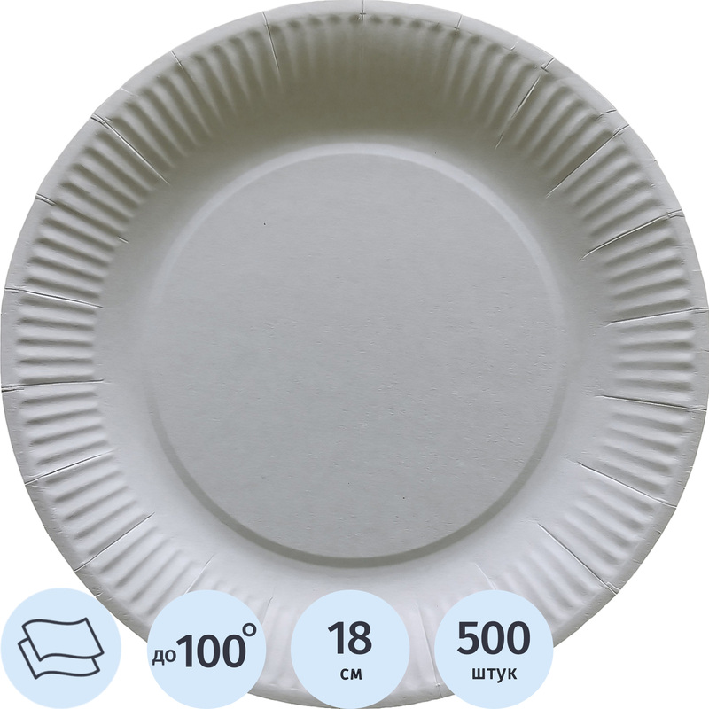 Изображение товара Одноразовая бумажная тарелка Эконом 180 мм белая 500 штук