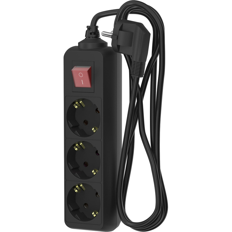 Изображение товара Удлинитель Фотон 16-53ЕS 3 розетки 5 м заземление и выключатель черный