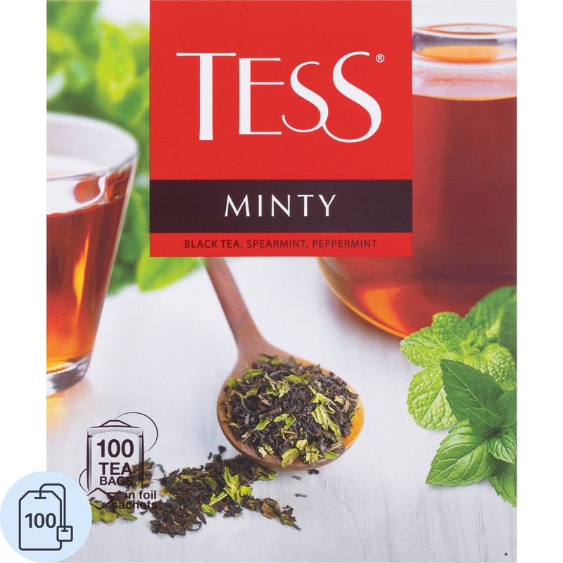Изображение товара Черный чай Tess Minty с мятой 100 пакетиков упаковка