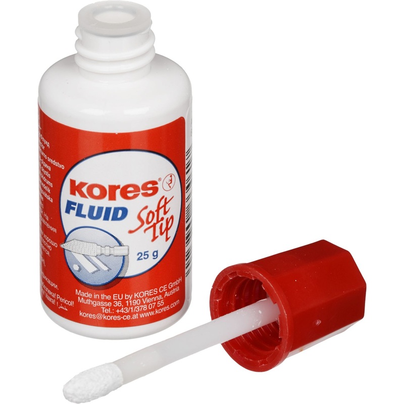 Изображение товара Корректирующая жидкость Kores Soft Tip Fluid 25 г быстросохнущая с кисточкой