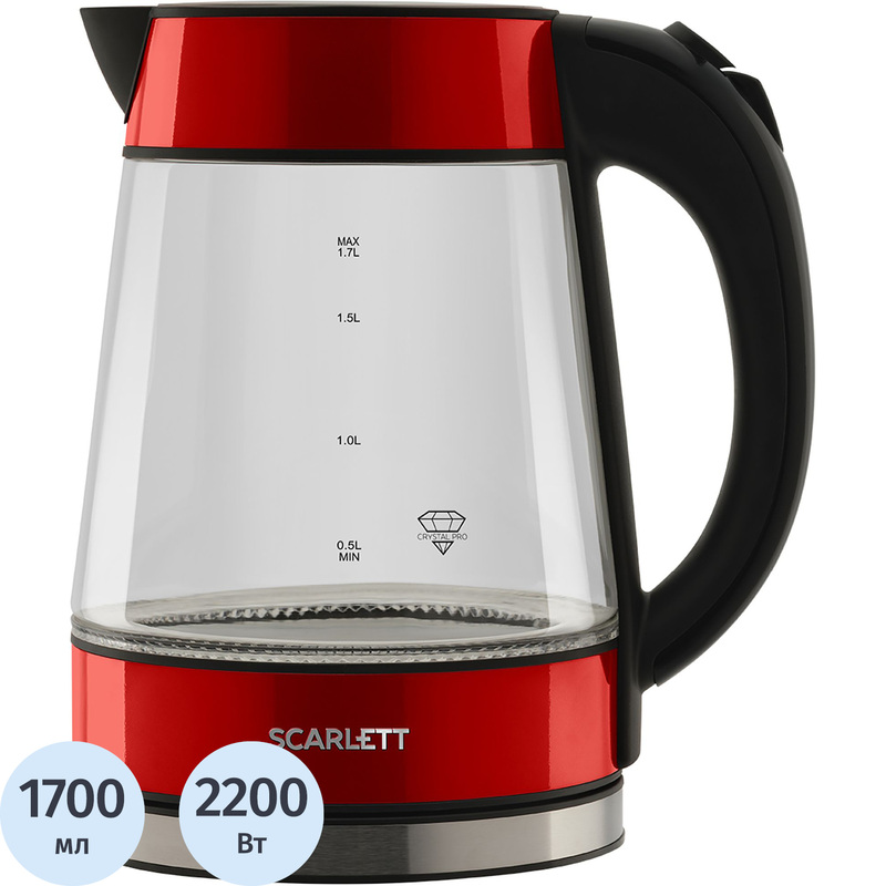 Изображение товара Электрический стеклянный чайник Scarlett SC-EK27G79 1700 мл красный