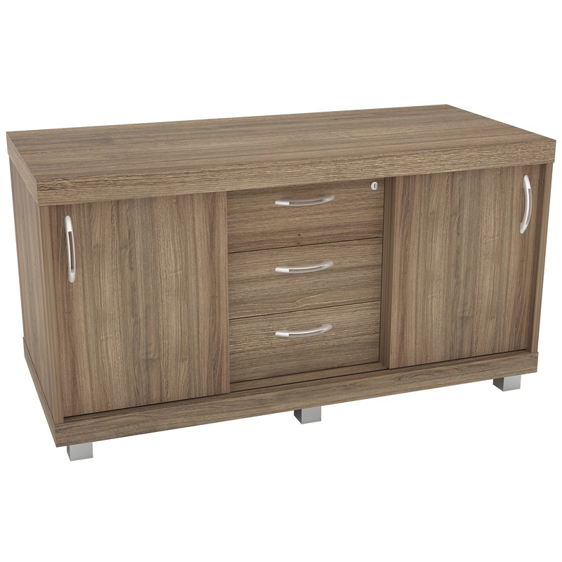 Изображение товара Тумба-купе сервисная Комус Мебель Easy Director с центральным замком (дуб шамони темный, 1200x540x640 мм, 3 ящика)