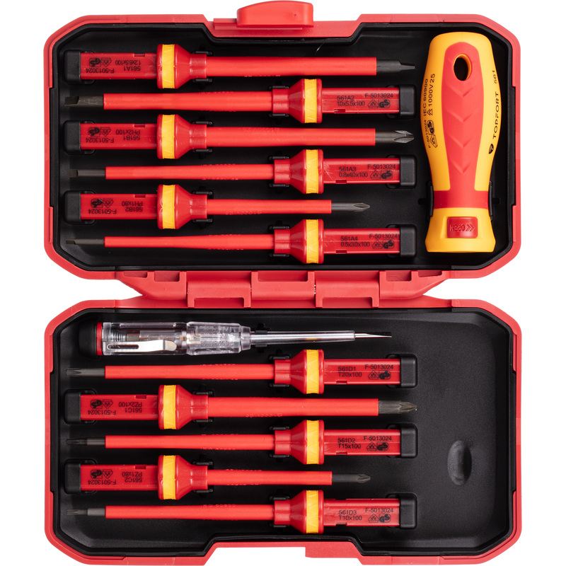 Изображение товара Набор диэлектрических отвёрток TOPFORT 13 предметов с тестером и кейсом