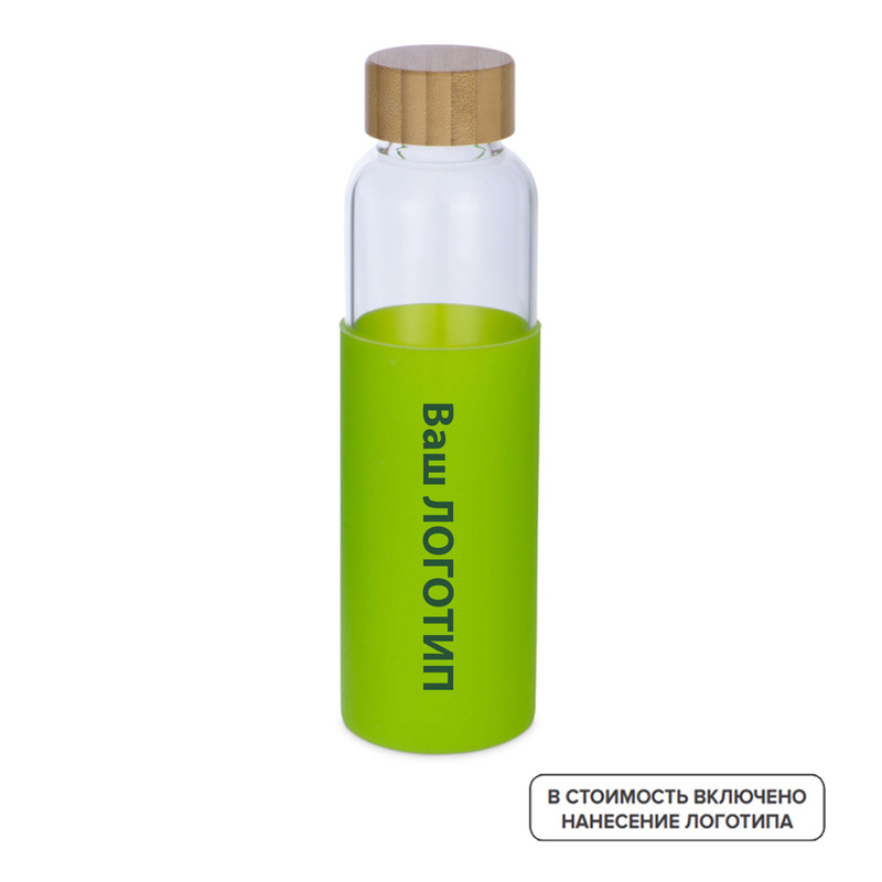 Изображение товара Бутылка Refine стеклянная 550 мл в зеленом чехле с гравировкой