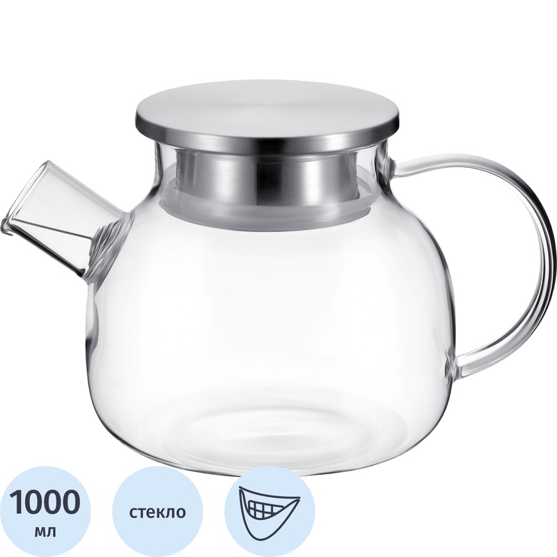 Изображение товара Чайник заварочный с фильтром стеклянный Regent inox 1000 мл