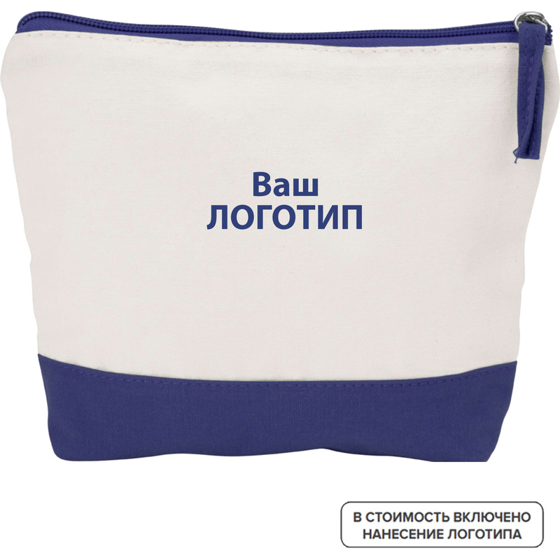 Изображение товара Косметичка Cotton белая/синяя из хлопка с логотипом