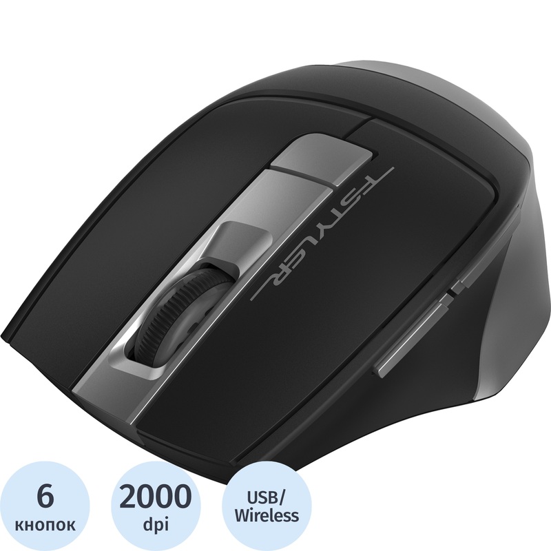Изображение товара Беспроводная мышь A4Tech Fstyler FG35 серо-черная - оптическая с 6 кнопками и дальностью 10 м