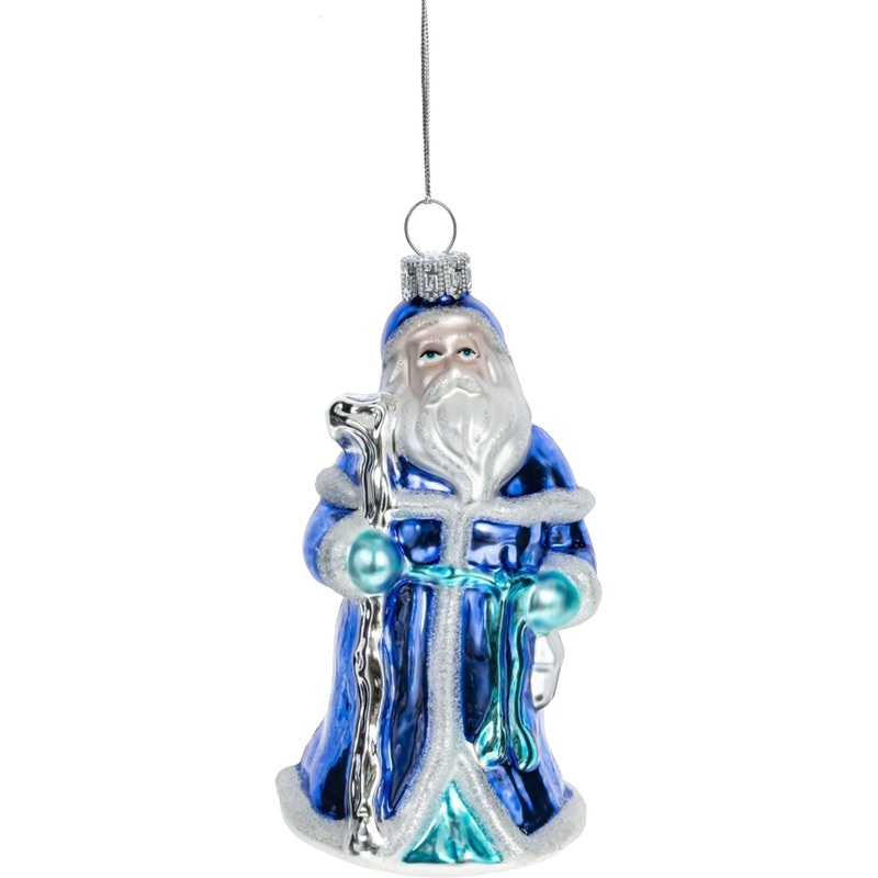 Изображение товара Ёлочная игрушка Дед Мороз стекло синяя 13 см праздничное украшение для новогодней елки