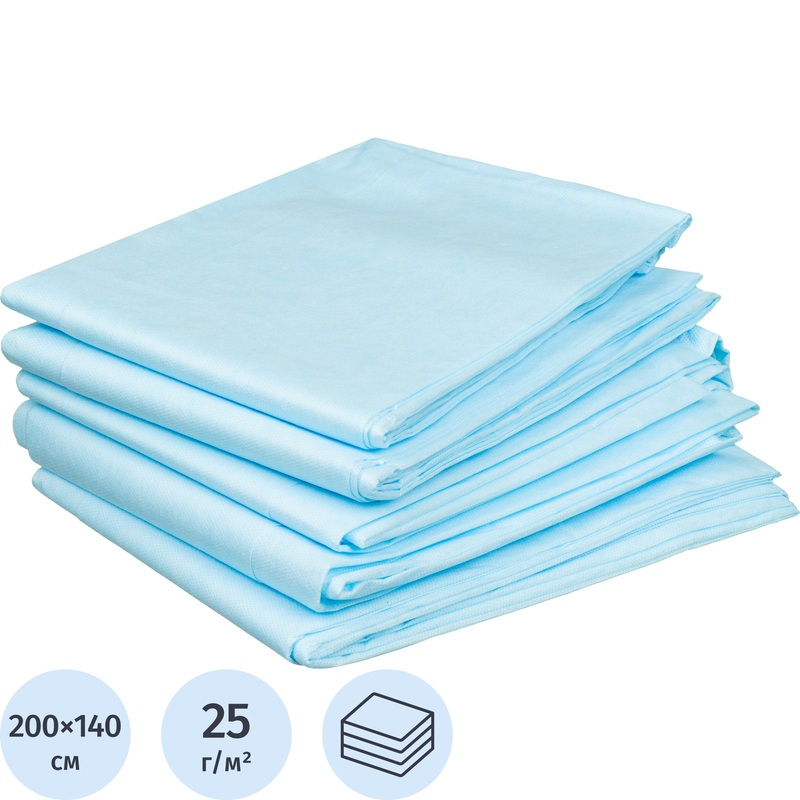Изображение товара Одноразовая простыня Гекса 200x140 см голубая в упаковке 5 штук