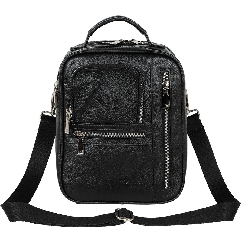 Изображение товара Мужская повседневная сумка Polar из натуральной кожи черная с двумя отделениями