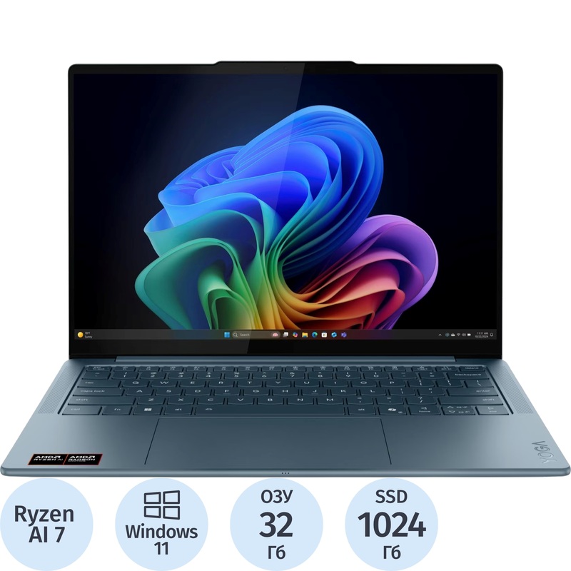 Изображение товара Ноутбук Lenovo Yoga Slim 7 14AKP10 14" голубой AMD Ryzen AI 7 350/32 ГБ/SSD 1024 ГБ (83JY000ARK)