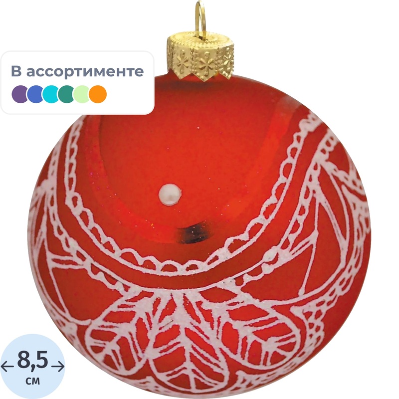 Изображение товара Ёлочный шар Коломеев Морозное кружево стекло 8.5 см