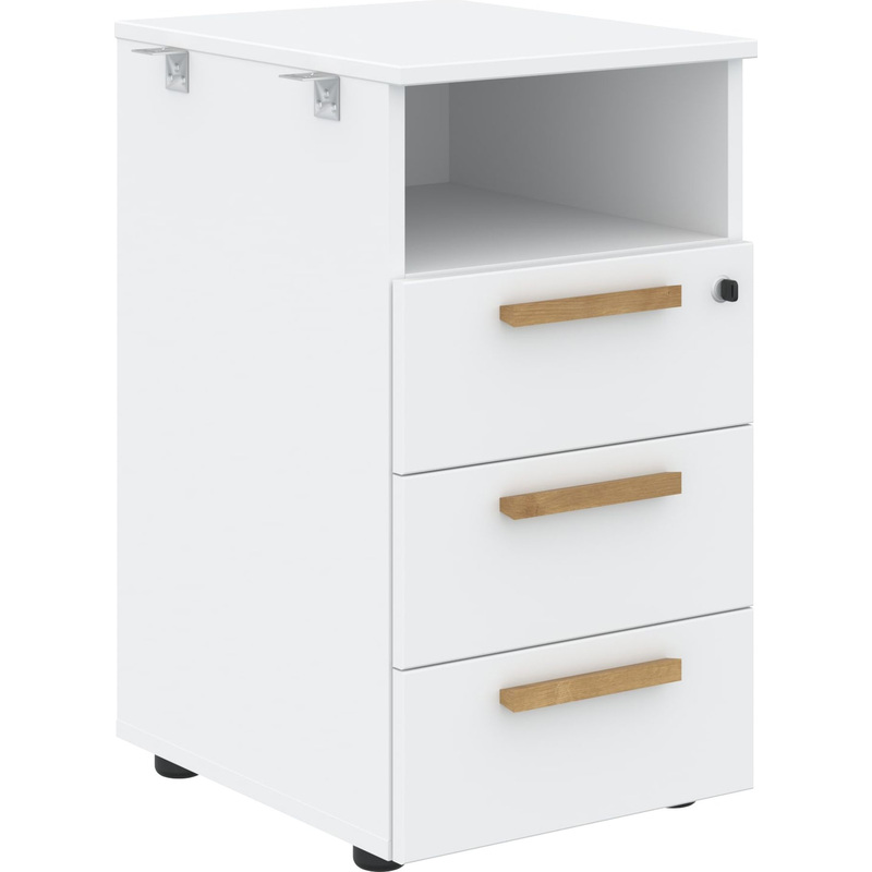 Изображение товара Тумба приставная Forta с центральным замком 3 ящика белый премиум 408x504x733 мм