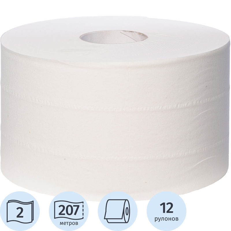 Изображение товара Бумага туалетная рулонная Focus Jumbo Premium T8 2-слойная белая 12 рулонов по 207 метров (5077832)