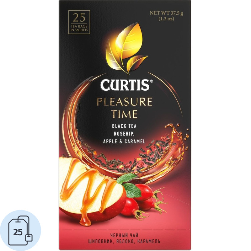 Изображение товара Чай черный Curtis Pleasure Time 25 сашет (шиповник, карамель, яблоко)