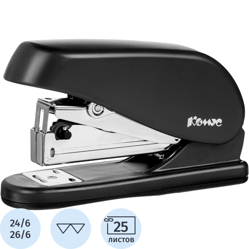Изображение товара Степлер Комус Light-Force half strip до 25 листов черный (скобы № 24/6, 26/6, энергосберегающий)