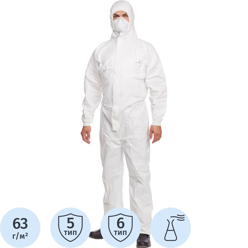Изображение товара Комбинезон одноразовый с капюшоном Delta Plus DT117 белый 63 г/кв.м (размер 48-50, L, DT117GT)